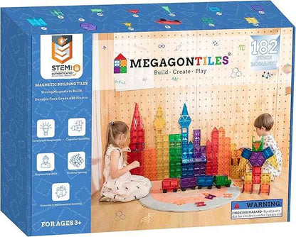 182PCS Premium Magnetic Tiles Set | STEM-Authenticated Magnetic Building Blocks | Educational Construction Toy for Kids Ages 3–8 (Boys & Girls)