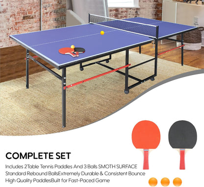 Professional Foldable Ping Pong Table for Indoor & Outdoor - 8FT Mid-Size Table Tennis Table with Net, 2 Table Tennis Paddles and 3 Balls - Quick & Easy Assembly