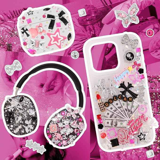EIiovcnya 2380 Pcs Junk Phone Case Charms Kit, Charms for Customizing DIY Cases, with Nail Accessories, Cute Bow, Star, Candy, Letter Beads, Flatback Aesthetic Big Decor Valentine's Day Gift