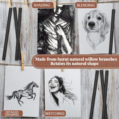 Gueevin 25 Pcs Willow Charcoal Sticks, Willow Charcoal, Artists, Beginners, Students, Perfect for Sketching, Drawing, Shading, and Fine Art Christmas Gifts for Art (7-9mm)
