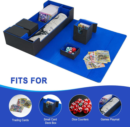 6 in1 Card Deck Box Set,X-Large Premium Trading Card Storage Case with 5 Small Box,Magnetic Game Deck Display Case Compatible with MTG/TCG/Yugioh/Magic/Commander(Black＆Blue)