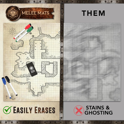 Melee Mats DND Map Starter Kit for Dungeons & Dragons Game - 35” x 48", Wet/Dry Erase Battle Terrain Grid - Ultimate Tabletop Gaming Experience with Accessories