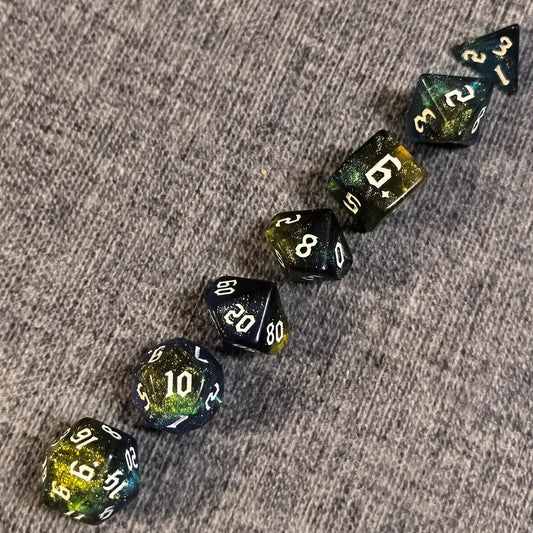 DND RPG Dice Set, Nebula Polyhedral Dice for Dungeons and Dragons, Mystery 7-Piece Set (Blue Gold)