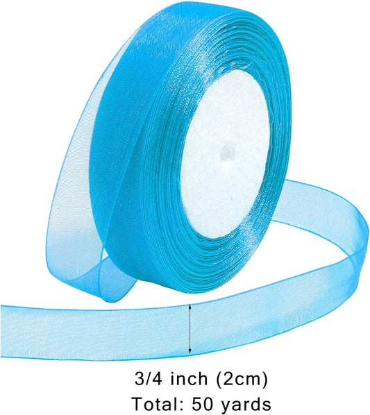 Ribbon for Gift Wrapping 3/4 inch Teal Sheer Organza Ribbon for Flower Bouquet Tulle Thin Chiffon Ribbons for Wedding Invitations Christmas Halloween Presents Decorations Crafts 50 Yards - Crafty Corner