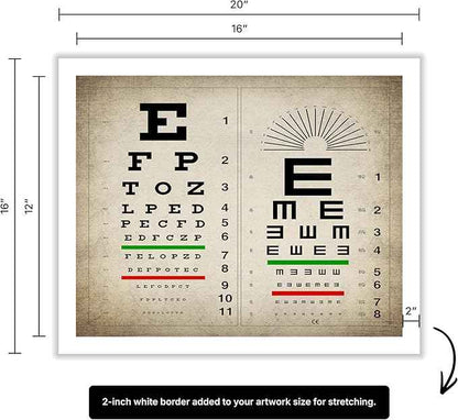 Poster Master Vintage Eye Chart Canvas - Retro Vision Test Print - Medical Art - Gift for Men, Women & Doctor - Optical Wall Decor for Office, Hospital or Clinic - 12x16 ROLLED Canvas