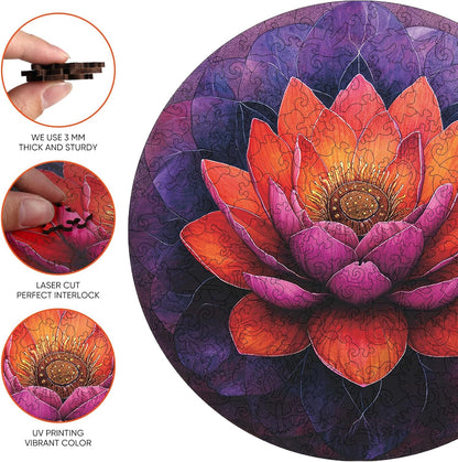 Flower Wooden Puzzle for Adults, Mandala Jigsaw Puzzles 200 Piece, Unique Shapes Family Reunion Puzzle for Adults and Kids, Beautiful Package, Best Gift for Family Friends Medium 11.2x11.2in