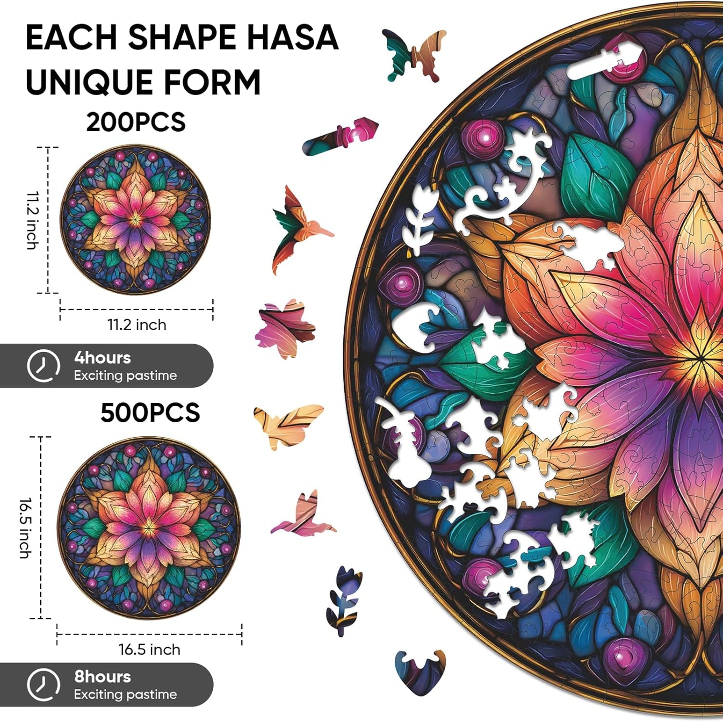 Dream Lotus Wooden Puzzles, 500 Pieces Jigsaw Puzzles 16.5x16.5 inch, Unique Design Wooden Puzzles for Adults and Kids, Family Game Gift