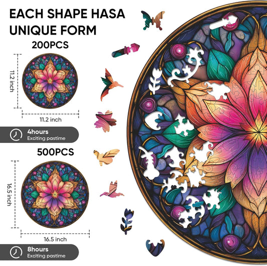 Dream Lotus Wooden Puzzles, 500 Pieces Jigsaw Puzzles 16.5x16.5 inch, Unique Design Wooden Puzzles for Adults and Kids, Family Game Gift