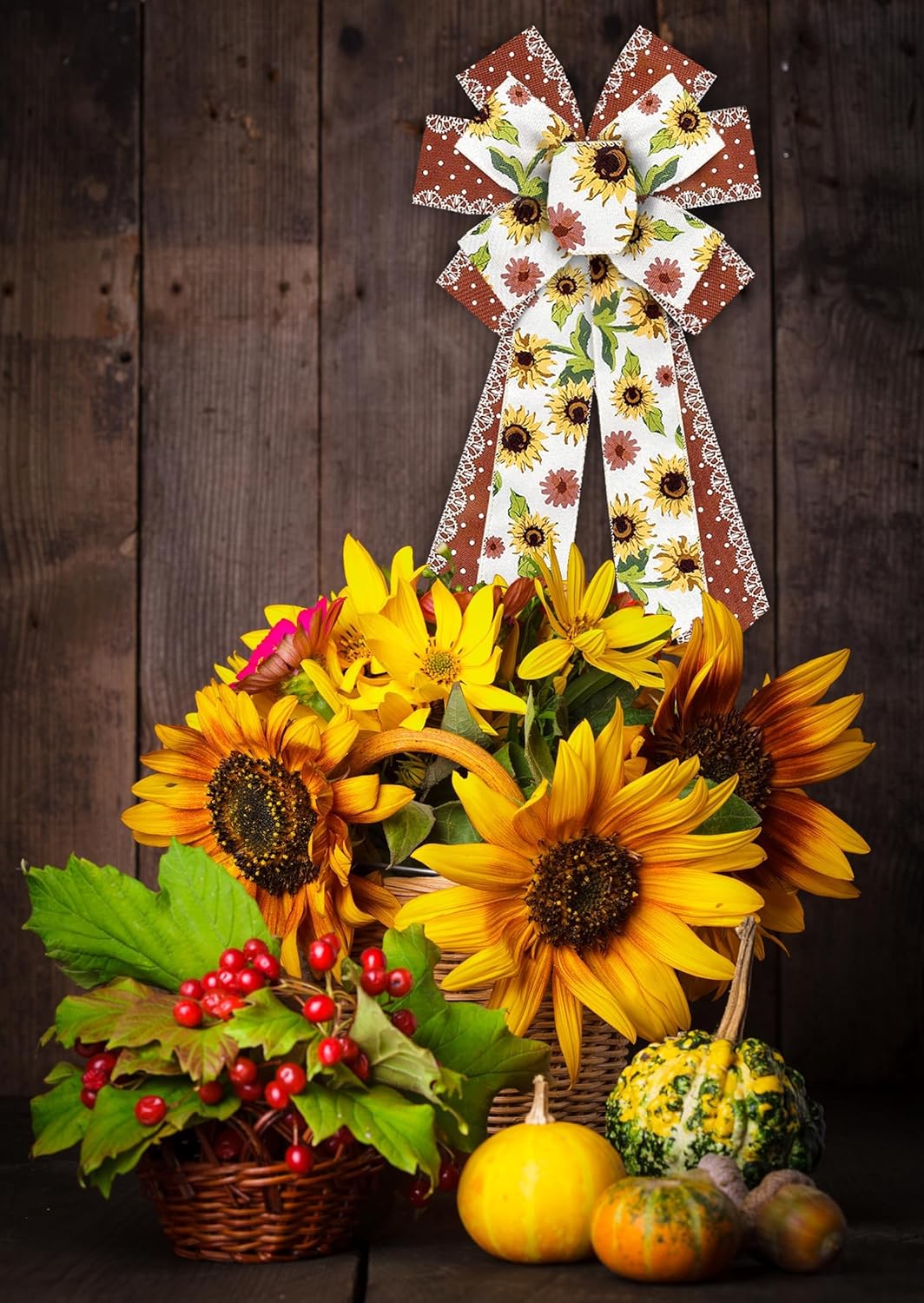 2 Rolls 10 Yard Thanksgiving Fall Wired Ribbon for Crafts Wreath Bow Making Sunflower Dot Ribbon Autumn Harvest Burlap Ribbon for Wrapping Thanksgiving Party Home Decoration 2.5'' - Crafty Corner