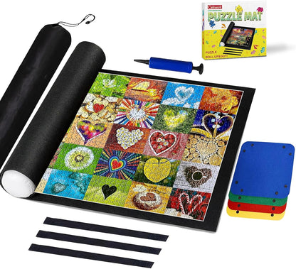 Celawork 1000 Pieces Puzzle mat roll up with Puzzle Sorting Trays,Jigsaw Puzzle Accessories for Puzzles Storage and Saver, Jigsaw Puzzle mat for Adult