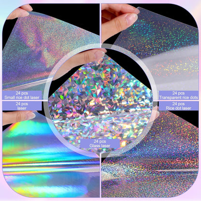 120 Sheets Holographic Sticker Paper, Vinyl Waterproof Laminating Sheets Self-Adhesive Overlay Laminate Sticker Transparent Rainbow Laminate Film 5 Styles Mixed (11 × 8.5 Inch)