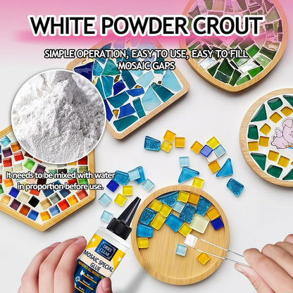 Mosaic Grout, with Tile Tools, Mosaics Tile Accessories – Essential for Handmade Grouting and Perfect for DIY Craft Projects (White, Mosaic Tool Kit)