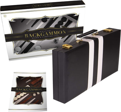 Backgammon Sets for Adults with Premium Leather Case | Classic Travel Backgammon Set for Adults and Kids with Strategy & Guide | 11 Inches | Small | Black