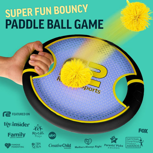 Fun Bouncy Paddle & Stringy Ball Toss & Catch Game - Easy to Use for Kids All Ages - Soft Foam Design for Safe Play Indoors or Outdoors - Also Works as Flying Disc - Great Gift Idea for Boys & Girls