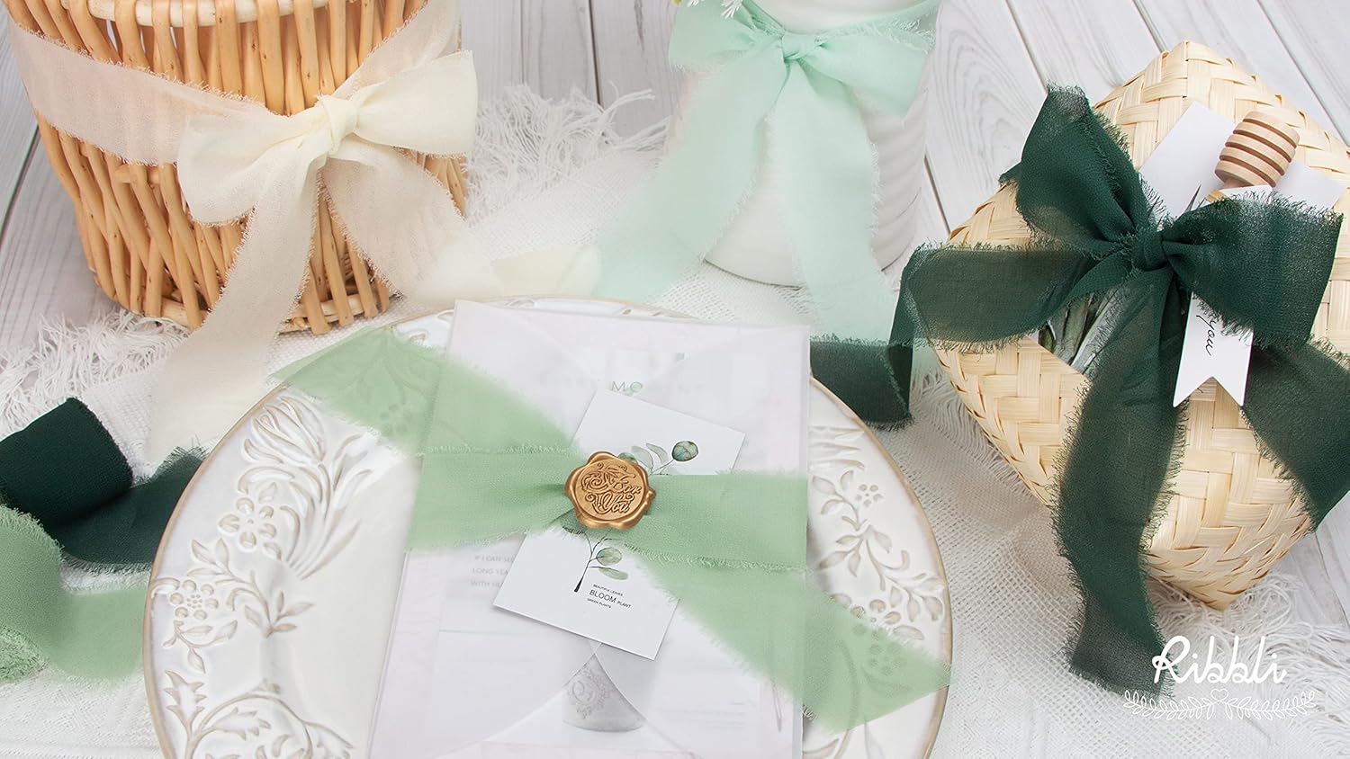 Ribbli Forest Green Chiffon Silk Ribbon, 1.5 Inch x 30 Yard - Handmade, Fringe, Wedding Invitations, Gift Wrapping, Bridal Bouquets, Flower Arrangement - Crafty Corner