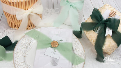 Ribbli Forest Green Chiffon Silk Ribbon, 1.5 Inch x 30 Yard - Handmade, Fringe, Wedding Invitations, Gift Wrapping, Bridal Bouquets, Flower Arrangement - Crafty Corner