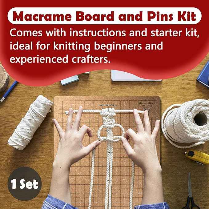 12×16 Inch Macrame Board and Pins Kit, Double Sided Grids Handmade Braiding Macrame Board with Instructions - Perfect Macrame Tools and Supplies for Bracelet Creating, Knotting Creations