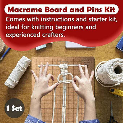 12×16 Inch Macrame Board and Pins Kit, Double Sided Grids Handmade Braiding Macrame Board with Instructions - Perfect Macrame Tools and Supplies for Bracelet Creating, Knotting Creations