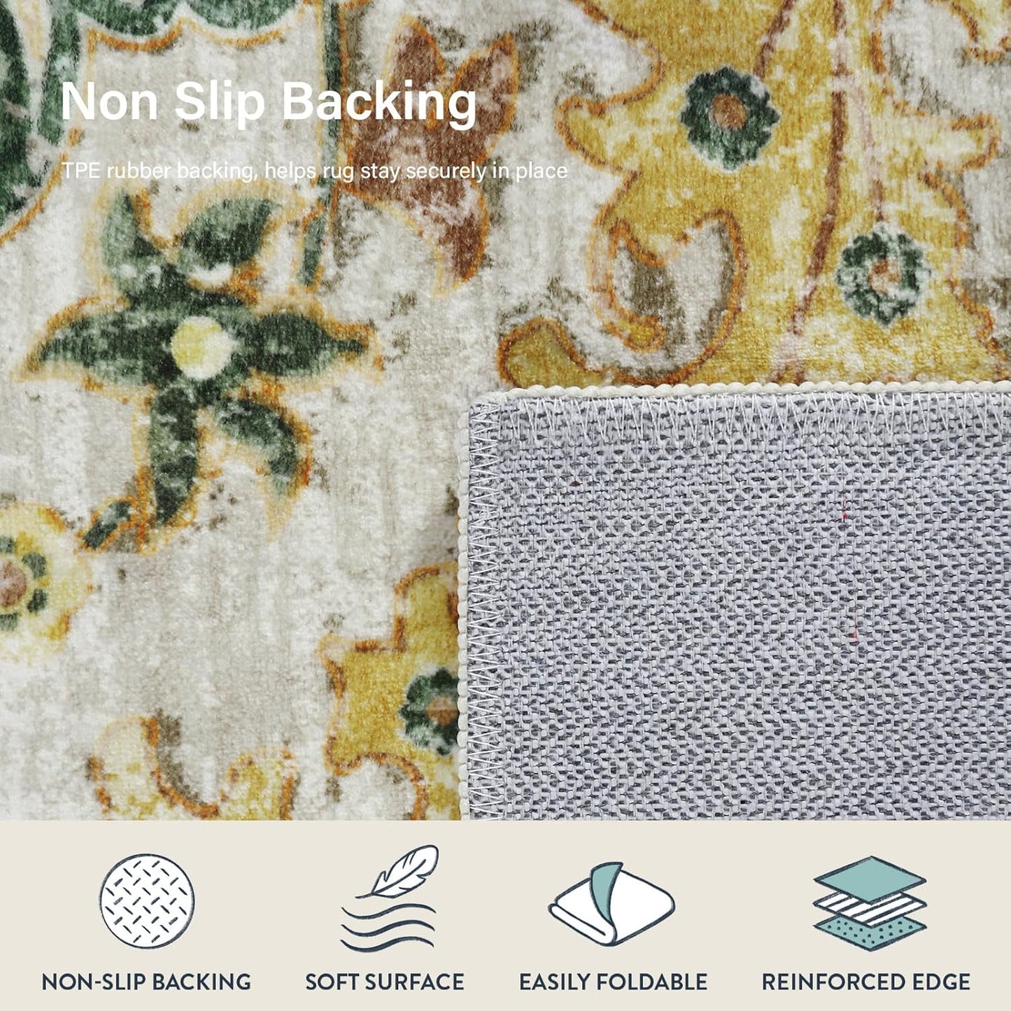 Lahome Bohemian Floral Medallion Area Rug - 4x6 Soft Rugs for Living Room Washable Rugs for Bedroom, Vintage Non Slip Indoor Carpet for Apartment Dining Room Kitchen Foyer RV, Yellow/Green/Multi