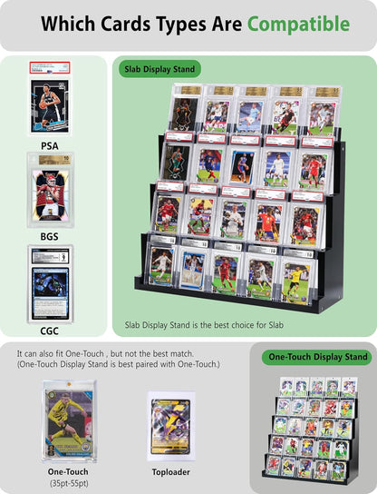 4-Tier Card Display Stand ,Wooden Trading Card Display Case for Graded Cards,Baseball Sports Card Display for PSA CGC SGC BGS Slabs