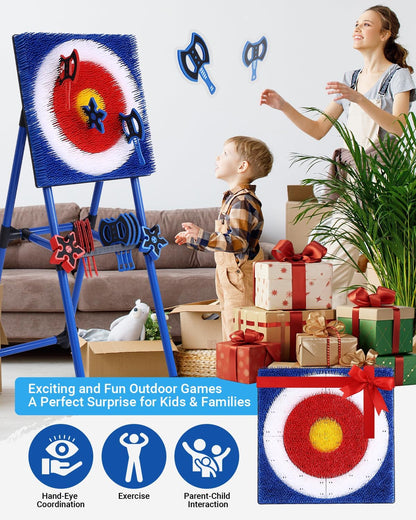 Axe Throwing Game for Backyard - 8 Throwing Axes Set - Deluxe Foldable Plastic Axe Throwing Target Game for Adults Kids, Outdoor Games Carnival Games