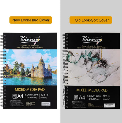 Bianyo Mixed Media Paper Pad, A4 (8.26" X 11.69"), 60 Sheets/Each, 123 LB/200 GSM, Pack of 1 Pad, Spiral-Bound Pad, Ideal for Wet & Dry Media Like Art Marker, Watercolor, Acrylic, Pastel, Pencil - Crafty Corner