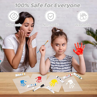 Family Handprint Kit, DIY Craft Keepsake Wooden Frame, Personalized Hand Print Ornament, Family Gifts for New Parents, Grandma and Grandpa, Mother's Day Father's Day, 6 Safe & Non-Toxic Paint