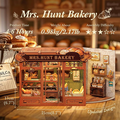 CUTEBEE Book Nook Kit - DIY Miniature House Bakery Dessert Shop Dollhouse Kit for Adults, Booknook Tiny House Bookshelf Decor 3D Wooden Puzzle, Gifts for Family, Friends (Mrs.Hunt Bakery)
