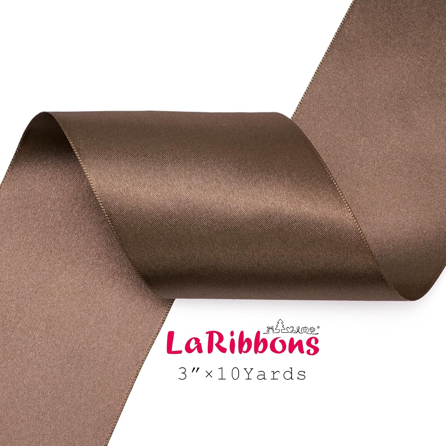 LaRibbons Brown Satin Ribbon 3 Inch 10 Yards Double Faced Luxury Mocha Silk Ribbon for Gift Wrapping Flower Bouquets Bow Christmas Wedding Party Decoration - Crafty Corner