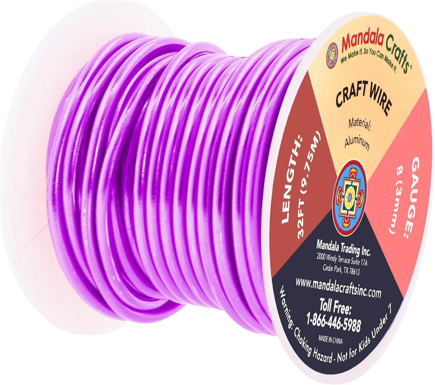 Mandala Crafts 8 Gauge Anodized Aluminum Craft Wire for Jewelry Making - 32 FT Colored Flexible Violet Wire - Bendable for Bonsai Armature Crafting Sculpting - Crafty Corner