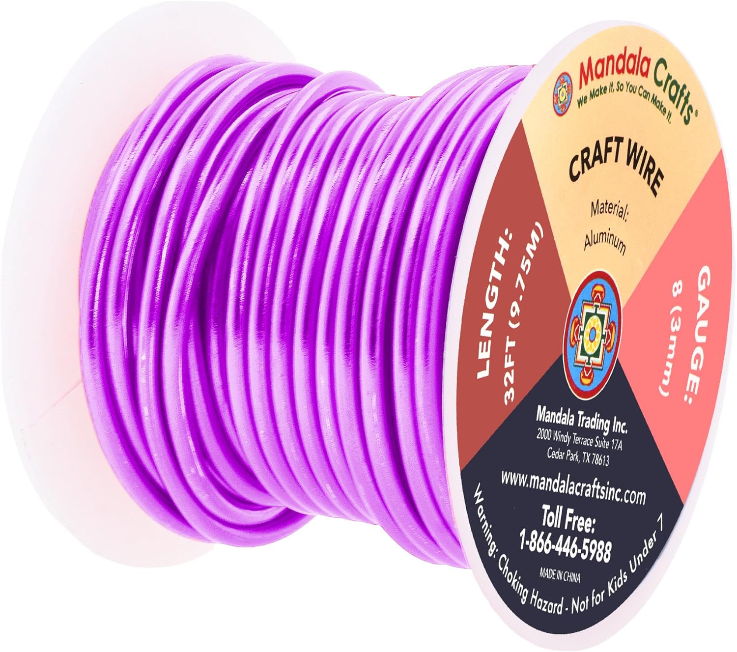 Mandala Crafts 8 Gauge Anodized Aluminum Craft Wire for Jewelry Making - 32 FT Colored Flexible Violet Wire - Bendable for Bonsai Armature Crafting Sculpting - Crafty Corner