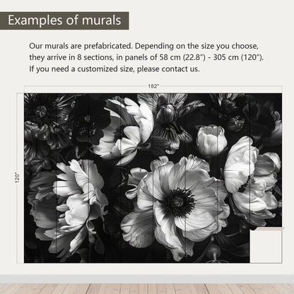 AFZEVEB-Black Peony Floral Wallpaper Vintage Large Flower Wall murals for Bedroom 182"x120"(Not Peel and Stick)