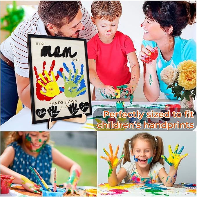 10" Hands Down Best Mom Ever Sign DIY Kids Gifts For Mom Handprint Kit with Acrylic Paints, Toddler Craft Birthday Gift Mother's Day Keepsake for Mum, Family Plaque with Daughter, Son Names HF90-M