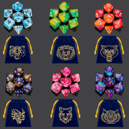 QMay DND Dice - 42pcs Polyhedral Dice, 6 Set Complete Double-Colors D&D Dice Sets with 6 Blue Drawstring Bags for Dungeons and Dragons RPG MTG Table Games
