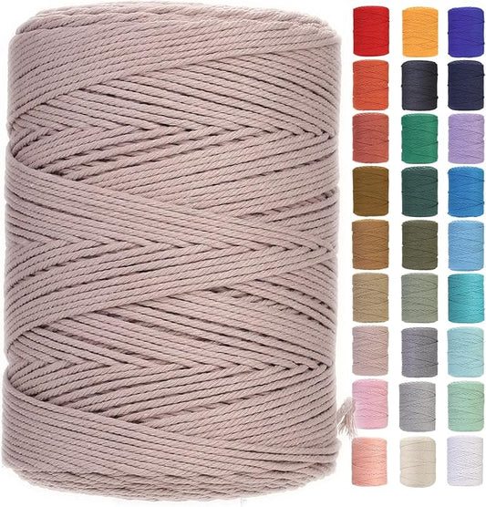 GOHOHOF Macrame Cord 3mm x 546yards Natural Macrame Cotton Rope Colored Macrame Rope Soft Cotton Cord Macrame Supplies Craft Rope Macrame Yarn for Plant Hanger Wall Hanger Dreamcatcher(Warm Gray)