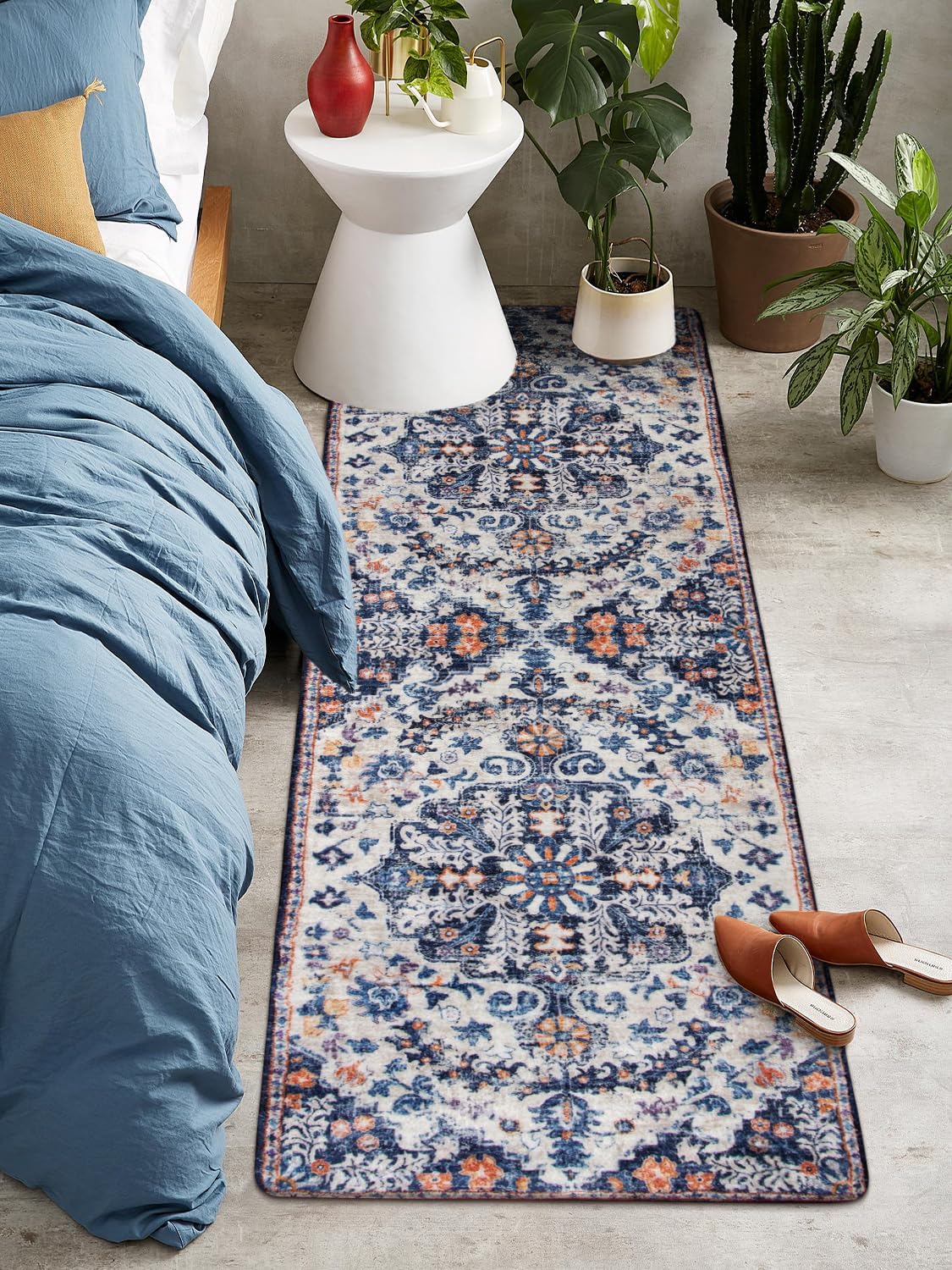 Lahome Runner Rugs for Hallway 2'8"x8', Kitchen Runner Rugs Non Skid Washable, Bohemian Non Shedding Low Pile Printed Indoor Throw Carpet Runners for Entryway Bathroom Laundry, Blue Purple/Multi