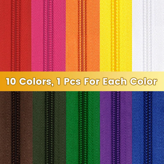 DOITEM 22.2 Yards Zippers 10 Pieces Assorted Colors #5 Nylon Coil Zipper, Sewing Zippers Endless Zips with 40 Pieces Zipper Sliders Zip Heads for DIY Sewing Tailor Craft Supplies