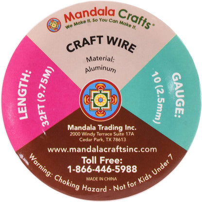 Mandala Crafts 10 Gauge Anodized Aluminum Craft Wire for Jewelry Making - 32 FT Colored Flexible Kelly Green Wire - Bendable for Bonsai Armature Crafting Sculpting - Crafty Corner