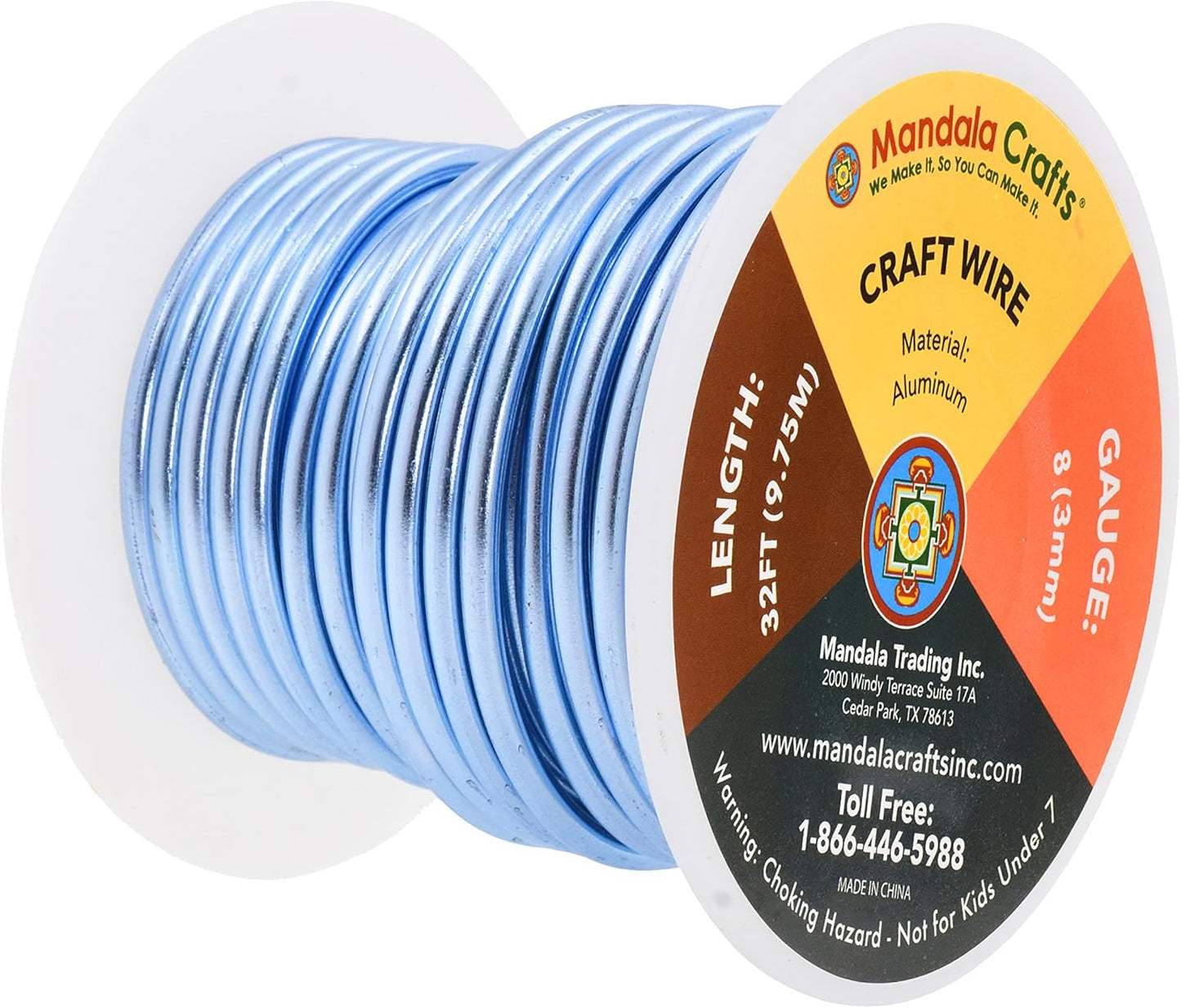 Mandala Crafts 8 Gauge Anodized Aluminum Craft Wire for Jewelry Making - 32 FT Colored Flexible Ice Blue Wire - Bendable for Bonsai Armature Crafting Sculpting - Crafty Corner