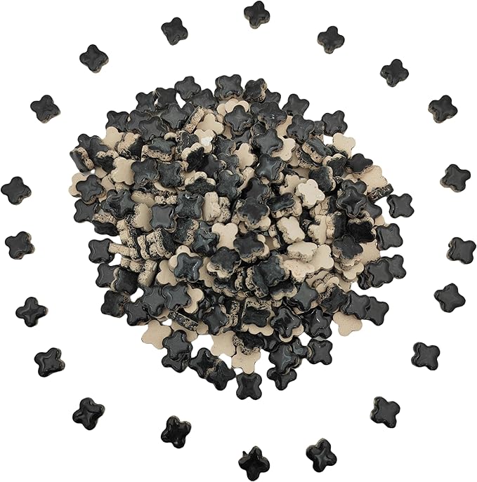 500g/1.1lb Random Color Irregular Ceramics Mosaic Tiles,DIY Making Creative Ceramic Mosaic Tiles for DIY Craft Plates Flowerpots Vases Cups Mosaic Making Supplies (Black Lucky Clover)