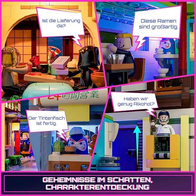 FUNWHOLE Cyberpunk Japanese-Izakaya Lighting-Building-Bricks Set - Cyberpunk Neon City Future Pub Japanese Street View House Collection LED Light Model Set 1987 Pcs for Adults and Sci-fi Lovers