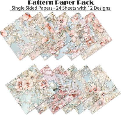 Scrapbook Paper 6X6, Card Making Supplies, Single-Sided Cardstock Paper Pads, Decorative Craft Paper, Pearlescent Bloom Pattern Paper Pack, Decopodge Papers, Scrapbooking junk journal Supplies-24 PCS - Crafty Corner