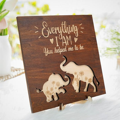 Elephant Wooden Frame Gifts for Mothers Day Mom Mama Elephant Sign Wall Decor Animal Plaque Father's Day Birthday Friendship Family Christmas Gifts for New Mom Nana Grandma from Son, Daughter HF88