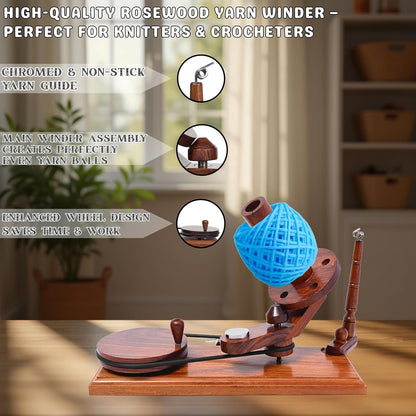 Bhartiya Handicrafts Rosewood Yarn Winder | Large Capacity 10 oz Wooden Yarn Winder for Knitting, Crocheting and Weaving | Table Top Wood Yarn Swift and Ball Winder