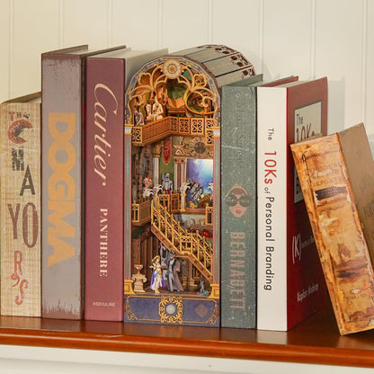Tonecheer DIY Book Nook Kit for Adults, 3D Wooden Puzzle Bookend Miniature House Kit, Booknook Bookshelf Insert Decor with Dust Cover and LED Lights Gifts (Spacetime Museum)