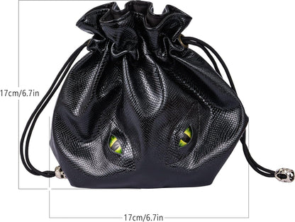 Large DND Dice Bag Leather Dice Storage Bag Black D&D Drawstring Pouch with Pockets for RPG Table Games - Can Hold 200+ Polyhedral Dice