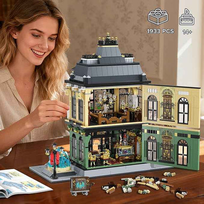 INSOON City Jewelry Store Building Set with Lights & Cart Fountain, 1933 PCS Street House Modular Construction Model, Home Decor Big Jewelry Shop Building Block Kit, Gift for Adults Boys Girls 14+