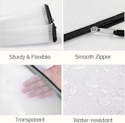 Sooez 24 Pack Mesh Zipper Pouch with Sticky Labels, A4 Mesh Bags Board Game Puzzles Organization Storage, Durable Letter Size File Folders Organizer Teacher School Classroom Office Supplies, Black