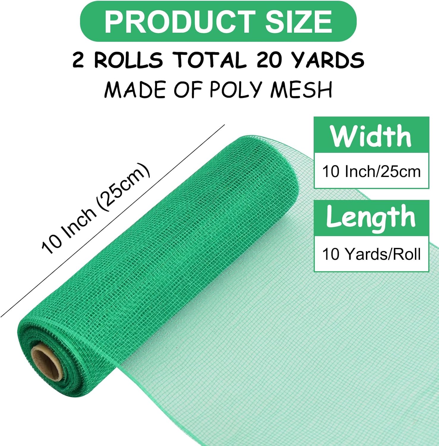 TONIFUL 2 Rolls 10 Inch Green Decorative Mesh Ribbbon Rolls, Fabric Mesh for Mesh Wreath Supplies, Front Door Wreath Crafts Tree Decor Christmas NewYears Halloween Decoration (10 yds/roll) - Crafty Corner