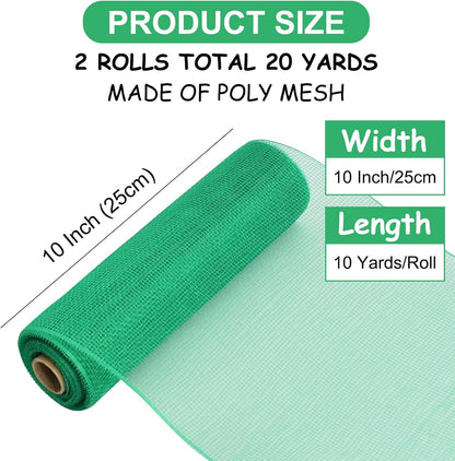 TONIFUL 2 Rolls 10 Inch Green Decorative Mesh Ribbbon Rolls, Fabric Mesh for Mesh Wreath Supplies, Front Door Wreath Crafts Tree Decor Christmas NewYears Halloween Decoration (10 yds/roll) - Crafty Corner